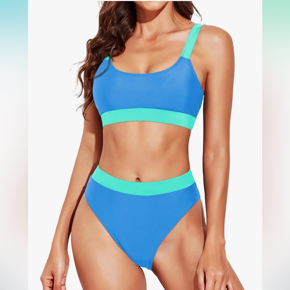 Care Label Blue and Green Bikini Set